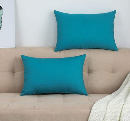 TangDepot Handmade Decorative Solid 100% Cotton Canvas Throw Pillow Covers/Pillow Shams, (12"x20", Blue Ashes)