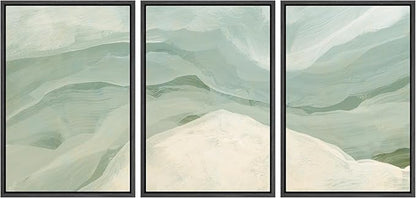 MUDECOR Framed Wall Art Print Set Pastel Waves Blue and White Tones Illustrations Modern Art Boho Decorative Colorful Chic for Living Room, Bedroom, Office - 16"x24"x3 Black