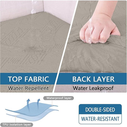 hyha Waterproof Couch Cushion Covers, Waterproof Sectional Couch Covers for 2 Cushion Sofa for Pets, Stretch Sofa Slipcover Washable with Elastic Bottom(Medium, Taupe)