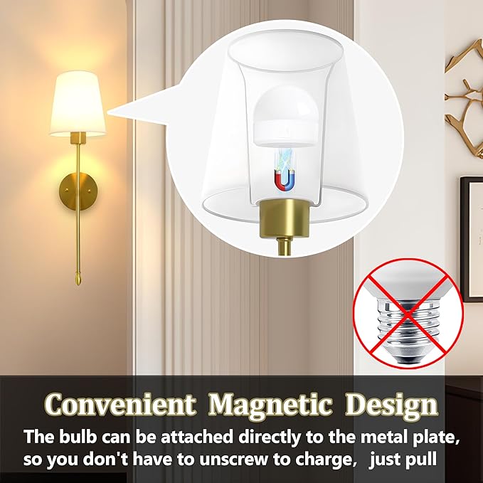 Battery Operated Wall Sconce Set of 2, 15 Colors Rechargeable Wall Lights with Dimmable Bulbs and Remote, Gold Wireless Wall Lamp for Living Room Hallway Bedroom