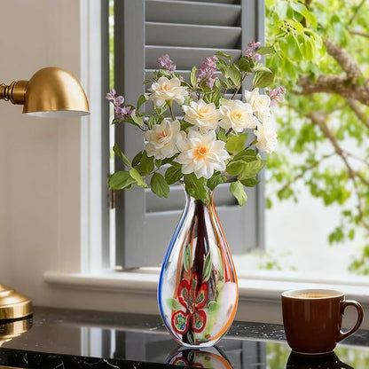 Glass Vases for Flower, Unique Hand Blown Colorful Glass Vase, Modern Art Decorative for Home Living Room, Office, Table centerpieces, Bookshelves and Wedding Decorations (JG68)