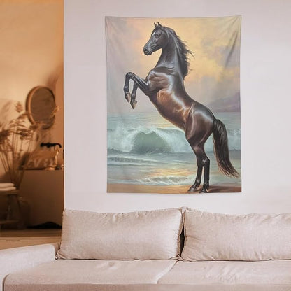 JYOUQOC Horse Animal Stands On The Beach Tapestry Wall Hanging Large Wall Art Decor Flag Backdrop for Bedroom Living Room Dorm 30"×40"
