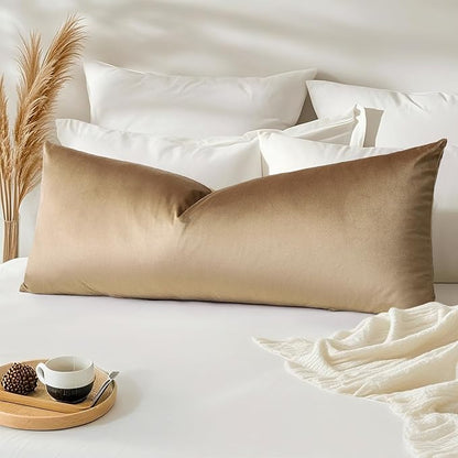 Artscope Luxury Velvet Lumbar Pillow Cover Super Soft Decorative Rectangle Pillowcases Soft Solid Cushion Cases for Couch Sofa Bedroom Car Decor 14x36 Inch Golden Brown