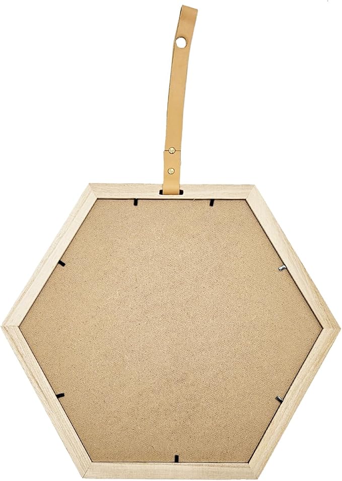 16 x 14 Inches Harlan Hexagon Mirror with Beige Wood Frame, Wall Geometric Mirrors Decor, Hanging Wall Glass Mirror for Home/Bedroom/Living Room/Hallway/Entryway