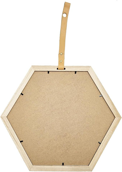 16 x 14 Inches Harlan Hexagon Mirror with Beige Wood Frame, Wall Geometric Mirrors Decor, Hanging Wall Glass Mirror for Home/Bedroom/Living Room/Hallway/Entryway