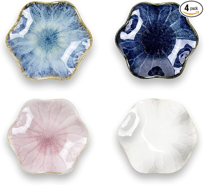 Ceramic Jewelry Tray Ring Dish, 4.33 Inch Key Bowl Ceramic Tray 4PCS, Ttrinket Dish Jewelry Dish, Home Decoration, Gifts for Girlfriend Daughter Mother,Mother's Day Gift