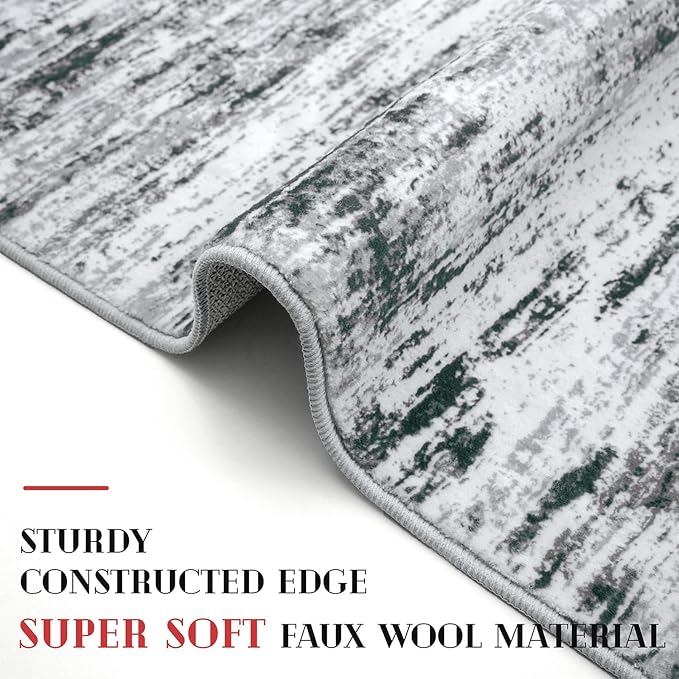 Modern Abstract Runner Rug 2.6x18, Black Grey White Washable Long Kitchen Runner Non-Slip Soft Hallway Rug Runner Thin Print Faux Wool Carpet for Entryway Bedroom Laundry Room Indoor Home Decor