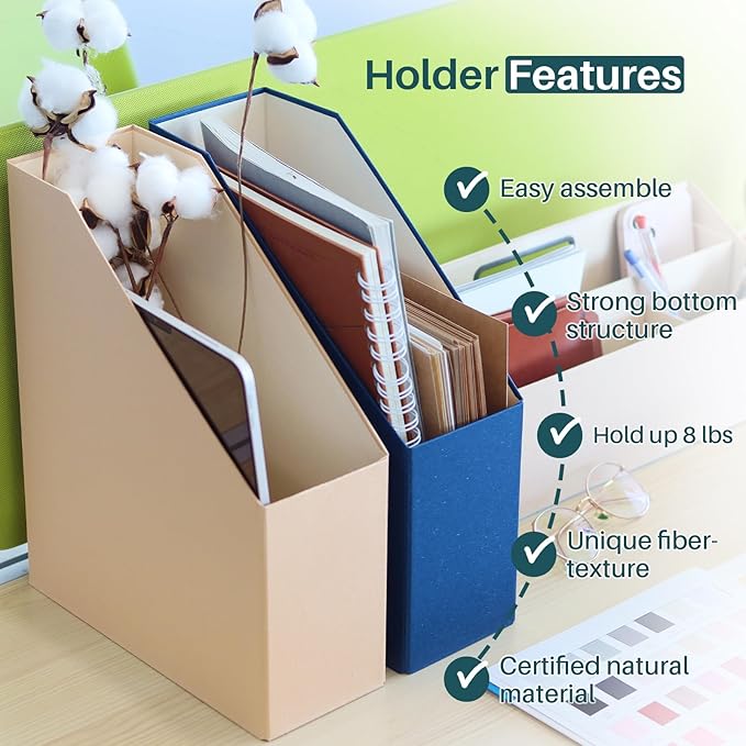 Magazine Holder - File Holder and Desk Organizer, Paperboard Book Organizer and Storage Box for Documents, Magazine Holder Rack for Classroom, Home, and Office (Classic Blue, 2-Pack)