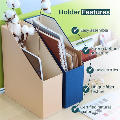 Magazine Holder - File Holder and Desk Organizer, Paperboard Book Organizer and Storage Box for Documents, Magazine Holder Rack for Classroom, Home, and Office (Latte Brown, 2-Pack)
