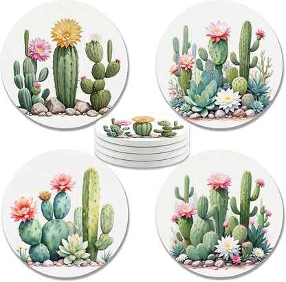 zcyhtqp, Funny Absorbent Round Ceramic Stone Coasters Set of 4 with Cork Base, Funny Coasters Cactus, Gifts for Home, Kitchen, Bar, Coffee Table, Office Table Décor