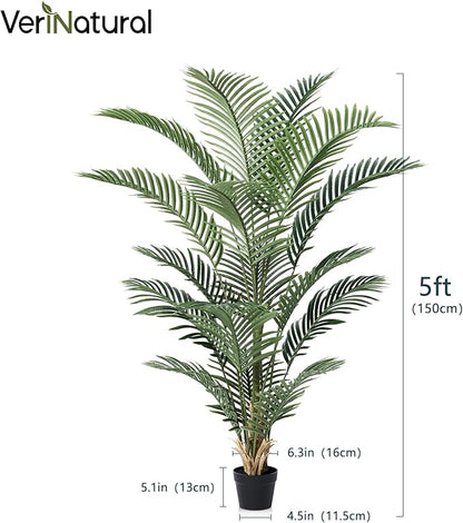 Artificial Palm Tree 5FT Tall Palm Trees UV Resistant Fake Plant Large Potted Faux Tropical Areca Palm Floor Plants for Indoor Outdoor Home Living Room Porch Patio Decor 2 Pack, VN125