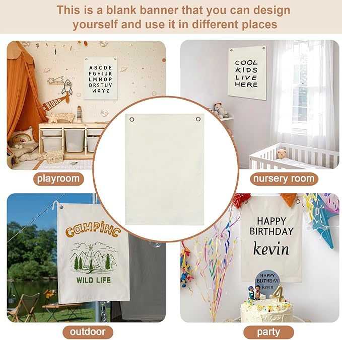 Canvas Banner Hanging Flag Banner for Nursery and Playroom Wall Décor for Kids Trendy Room Décor for Boys and Girls (Blank-vertical)
