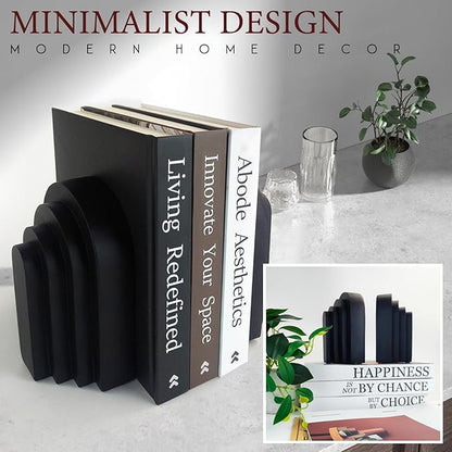 Book Ends for Heavy Books, Resin Decorative bookends, Heavy Duty Bookend for Shelves, Book Stopper for Shelves, Modern Home Decor Aesthetic Book Ends, Layered Arch Design Set of 2(Matte Black)