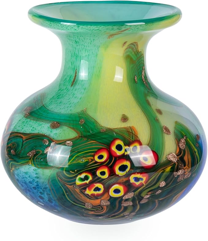 Glass Vases for Flower, Unique Hand Blown Green Glass Vase, Modern Art Decorative for Home Living Room, Office, Table centerpieces, Bookshelves and Wedding Decorations (JG67)