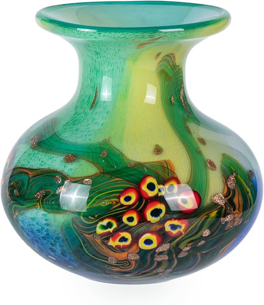 Glass Vases for Flower, Unique Hand Blown Green Glass Vase, Modern Art Decorative for Home Living Room, Office, Table centerpieces, Bookshelves and Wedding Decorations (JG67)