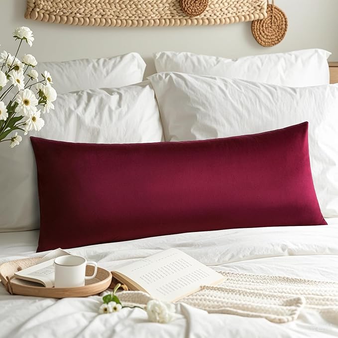 Artscope Luxury Velvet Lumbar Pillow Cover Super Soft Decorative Rectangle Throw Pillow Covers Case Cushion Covers for Sofa Couch Bedroom Car Decor 14x36 Inch Wine Red