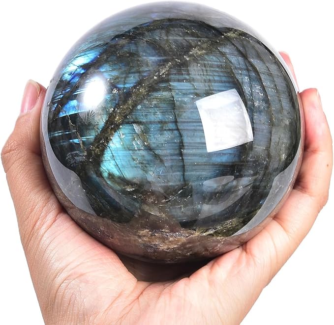 Labradorite Crystal Ball with Stand Large Crystals Sphere Decorative Ball Meditation Witchcraft Home Decor 90-100mm/3.5-3.9"