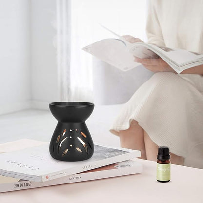 ComSaf Essential Oil Burner Wax Melt Burners Set of 1, Aromatherapy Aroma Burner Ceramic Oil Diffuser Candle Tealight Holder Home Bedroom Decor Christmas Housewarming Gift, Black