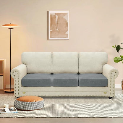 MAXIJIN Velvet Stretch Seat Cushion Covers Couch Cushion Cover for Individual Cushions Sofa Seat Cushion Slipcovers with Elastic Bottom (3 Piece XL Sofa Cushion Covers, Light Grey)
