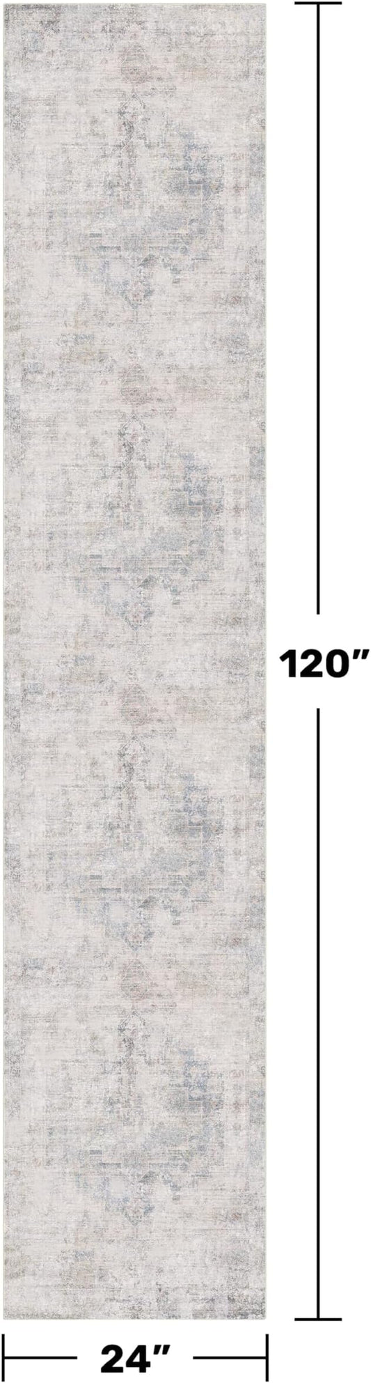 Non Slip 10ft Long Hallway Runner Rug - Blue and Gray 2 x 10 Runner Rug, Washable & Waterproof 2x10 Kitchen Floor Mat - Modern Abstract Design Décor