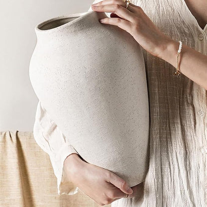 9.8 Inch + 13.6 Inch Ceramic Vase for Centerpieces, Farmhouse Rustic Minimalist Home Decor for Living Room, Enterway, Wedding (Sandstone White)