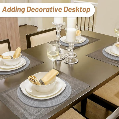 Billbotk Round Woven Placemats Set of 4, 13 Inches Table Place Mats for Dining Table, Hot Pads for Kitchen, Trivets for Hot Dishes, Pots and Pans,Tabletop Accessories(LightGray) ﻿