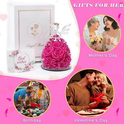 Beferr Valentines Day Rose Gifts for Her Women Mom Gifts for Birthday, Fresh Flowers for Delivery Prime Forever Preserved Rose in Glass Angel Figurine, for Grandma Wife Kids Daughter