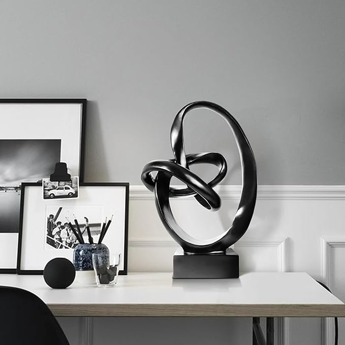 Knot Sculptures, Modern Coffee Table Statues, Abstract Center Piece for Home Office, Dining Living Room Desk Decor, Bookends, 15.5 x 10.5 inch, Black