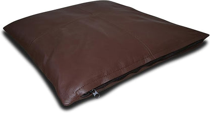 Genuine Lamb Leather Cushion Pillow Cover - Luxury Leather Pillow Case - Modern, Boho, Farmhouse Home Decor - Bedroom Couch, Living Room, Sofa Bed (Brown, 18" x 18")