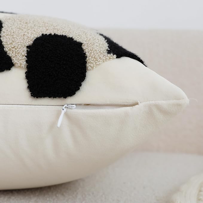 LIGICKY Panda Throw Pillow Cover White Velvet Cushion Cover Neutral Accent Tufted Animal Print Pillowcase Solid Decorative Soft Rectangle Cushion Case for Sofa Bedroom Party Décor, 12 x 20inch