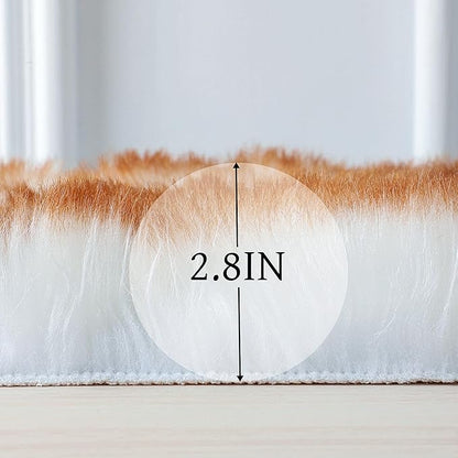 Faux Fur Rug Sheepskin Shag Fluffy Fuzzy 4x6 ft Rugs for Bedroom Bedside Bed Floor Living Room Plush High-Density Cushion Carpet Super Sofa Cover White and Yellow
