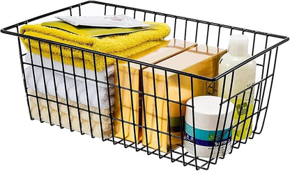 15.2" Metal Wire Baskets for Organizing 6 Pack, Household Pantry Storage Freezer Organizer Bins with Handles, Freezer Baskets for Upright Freezer, Refrigerators, Kitchen Cabinets, Black