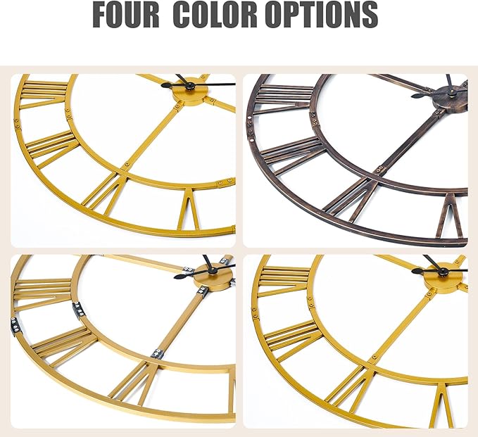 Large Wall Clock for Living Room Decor – 60 Inch Silent Non-Ticking Modern Farmhouse Wall Clock, Oversized Decorative Metal Roman Numeral Clock (Gold, 60 Inch)