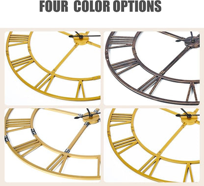 Large Wall Clock for Living Room Decor – 60 Inch Silent Non-Ticking Modern Farmhouse Wall Clock, Oversized Decorative Metal Roman Numeral Clock (Gold, 60 Inch)