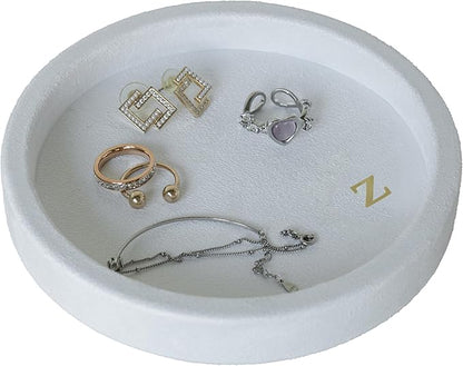 COLLECTIVE HOME - Velvet Jewelry Tray, 6" Monogrammed Jewelry Dish, Smooth Velour Display Dish for Rings, Earrings, Necklaces, Makeup, Personalized Gifts for Women (White-z)