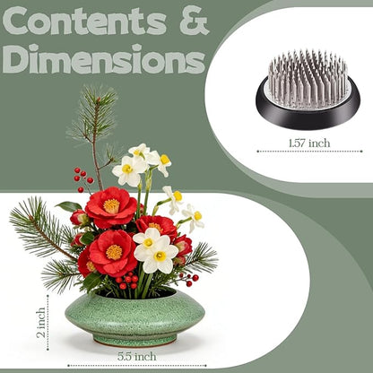 Ceramic Flower Pot Flower Arrangement Set Japanese Ikebana Floral Art Supplies Handmade Flower Bowl Decorative Flower Vase for Centerpieces (Small Green)
