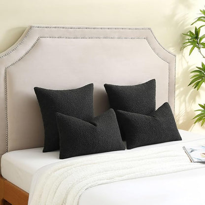 FUTEI Pack of 2 Black Decorative Throw Pillow Covers 12x20 Inch Soft Cozy Solid Boucle Textured Lumbar Pillow Cases,Modern Home Decor for Couch Bed Living Room