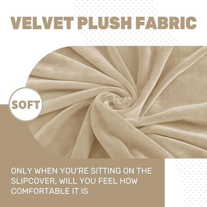 MAXIJIN Velvet Stretch Cushion Covers Couch Cushion Slipcovers Loveseat Sofa Cushion Covers for Individual Cushions with Elastic Bottom (2 Piece Loveseat Cushion Covers, Camel)