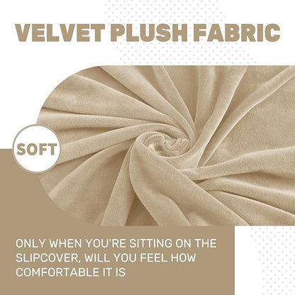 MAXIJIN Velvet Stretch Cushion Covers Couch Cushion Slipcovers Loveseat Sofa Cushion Covers for Individual Cushions with Elastic Bottom (2 Piece Loveseat Cushion Covers, Camel)