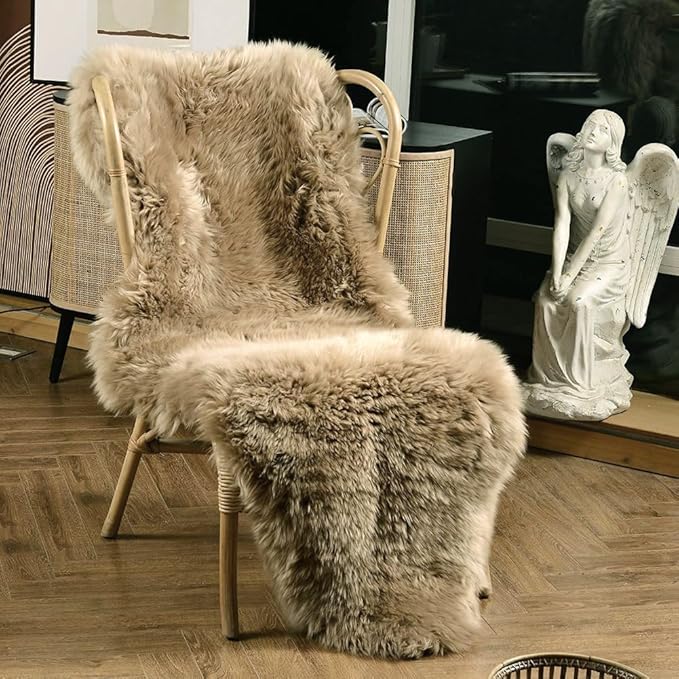 LLB Genuine Sheepskin Area Rug Wool Rug Fur Carpet Fluffy Shaggy Fur Rug for Living Room Kids Bedroom Real Sheepskin Throw Lambskin Rugs Sofa Mat Chair Seat Covers (Tan, 2 x 6 ft Sheepskin)
