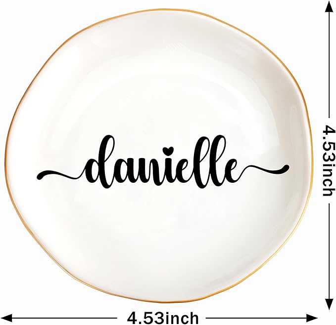 JoycuFF Danielle Personalized Name Ceramic Jewelry Tray, Mothers Day Christmas Anniversary Engagement Birthday Gifts for Women Couples, Trinket Dish for Rings Earrings Necklaces Bracelets Keys