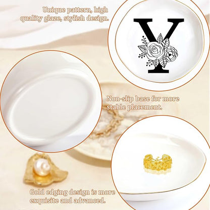 JoycuFF Initial Y Ceramic Jewelry Tray, Bridesmaid Bride Gifts, Mothers Day Christmas Anniversary Engagement Birthday Gifts for Women Couples, Trinket Dish for Rings Earrings Necklaces Bracelets Keys