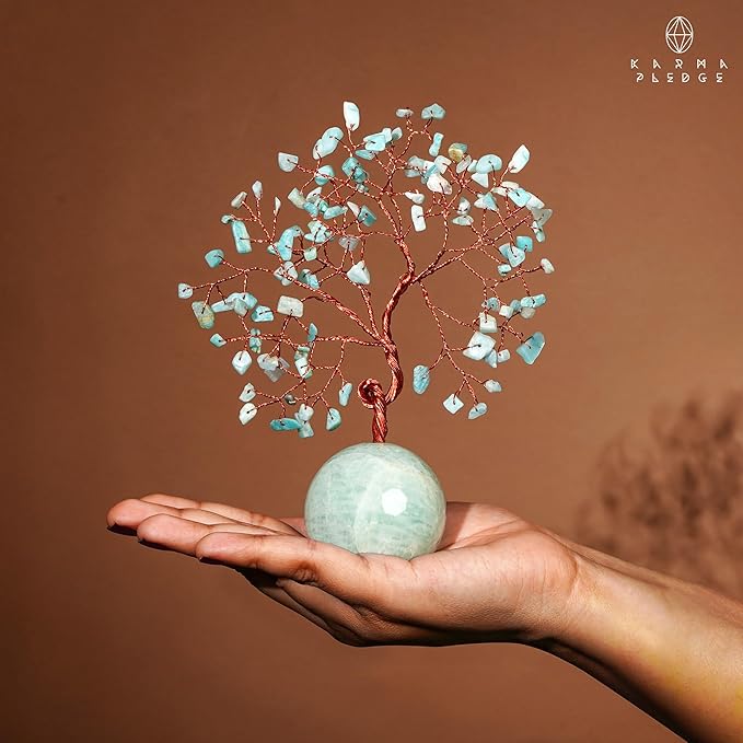 Crystal Tree of Life Home and Office Decor Gifts for Women, Amazonite Chakra Healing Stones Feng Shui Bonsai Tree for Positive Energy, Money, Good Luck, Christmas Decor, Birthday Gifts for Mom