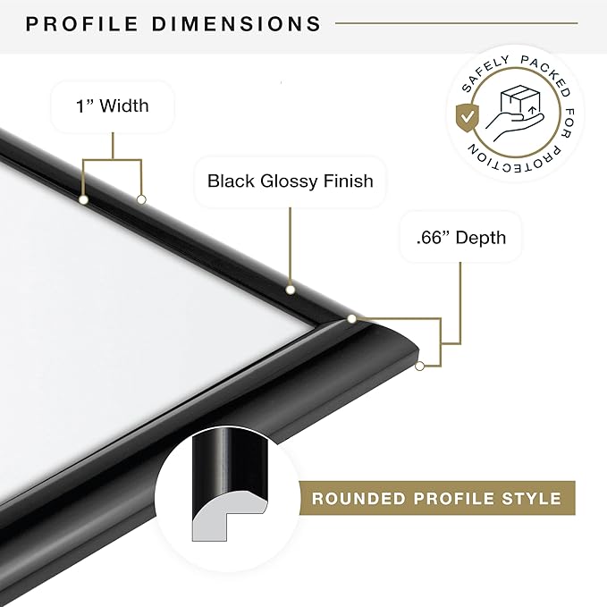 MCS Trendsetter 24x32 Poster Frame Black High-Gloss, Vertical & Horizontal Wall Hanging Large Picture Frame for Photos, Posters & Art Prints (2-Pack)