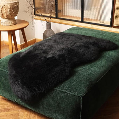 LLB Genuine Sheepskin Area Rug Wool Rug Fur Carpet Fluffy Shaggy Fur Rug for Living Room Kids Bedroom Real Sheepskin Throw Lambskin Rugs Sofa Mat Chair Seat Covers (Black, 2 x 3 ft Sheepskin)