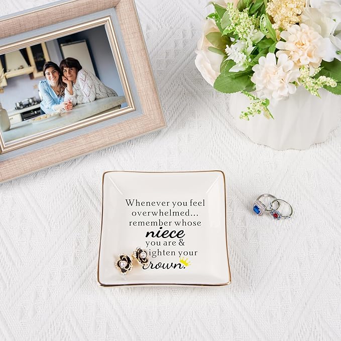 Niece Gifts from Auntie - Jewelry Dish Tray - 'When You Feel Overwhelmed...Straighten Your Crown', Birthday, Mother's Day, Christmas, Valentine's, Wedding, Graduation