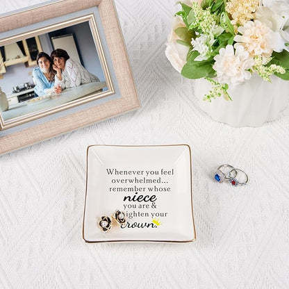Niece Gifts from Auntie - Jewelry Dish Tray - 'When You Feel Overwhelmed...Straighten Your Crown', Birthday, Mother's Day, Christmas, Valentine's, Wedding, Graduation