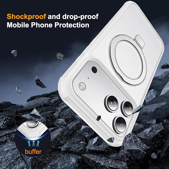 Compatible with iPhone 17 Pro Case with Invisible Magnetic O-Ring Stand Military-Grade Phone Case for iPhone 17 Pro 6.3" [Compatible with Mag-Safe][Great Grip Feeling],Translucent