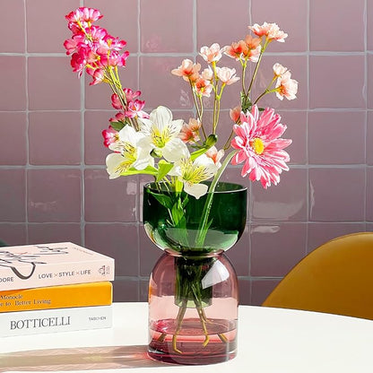 Cloudnola Large Reversible Glass Flower Vase and Bud Vase, Green and Pink, 9.5" Height x 5.6" Dia, Home, Wedding, and Event Decor