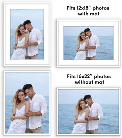 Americanflat 16x22 Picture Frame with Polished Plexiglass - Use as 12x18 Frame with Mat or Display 16x22 Photo Without Mat - Streamline Collection - Thin Border Picture Frames for Wall - White